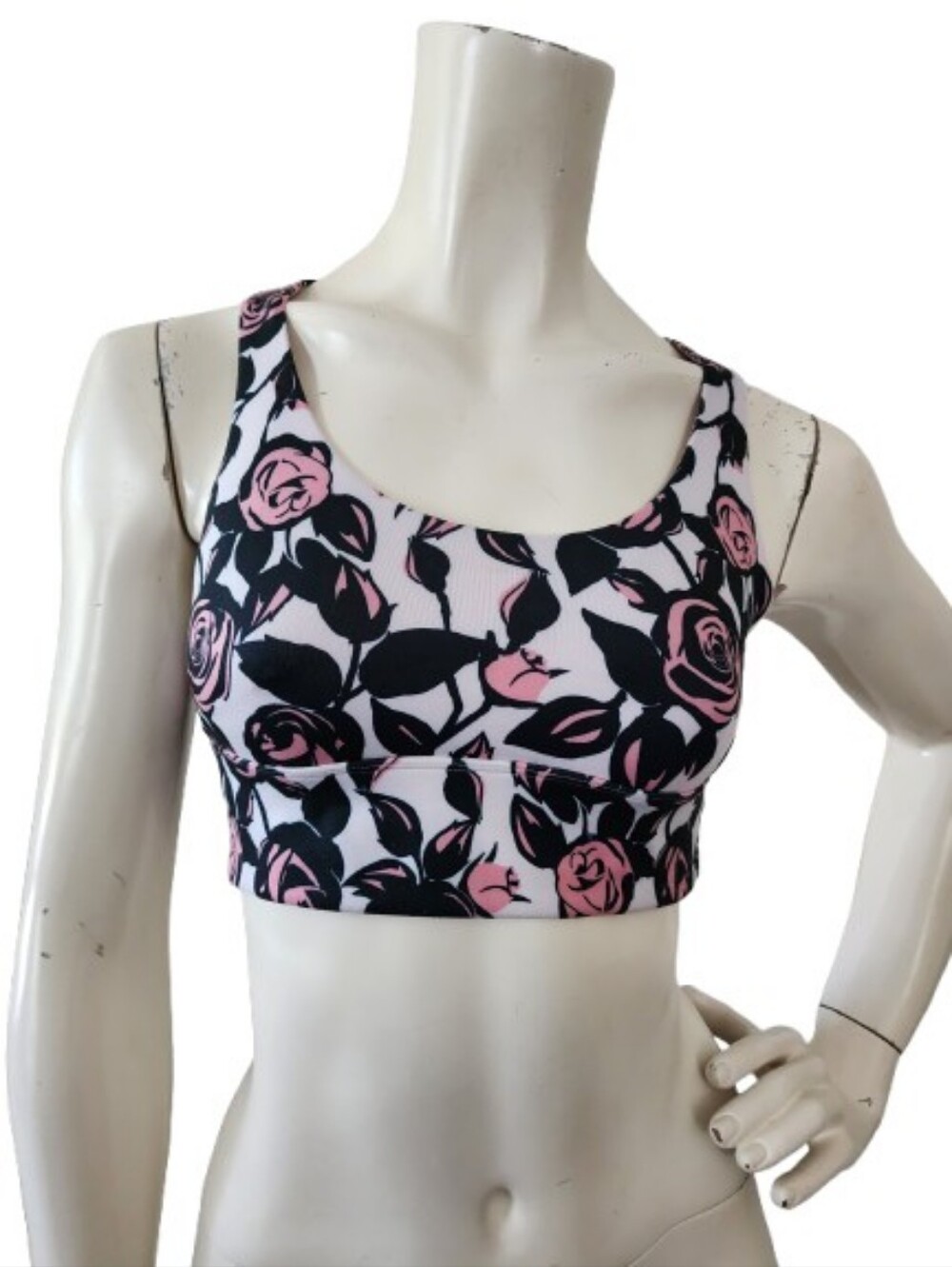 Wildfox Sports Bra Women's S Rose Print Pink Black Strappy
